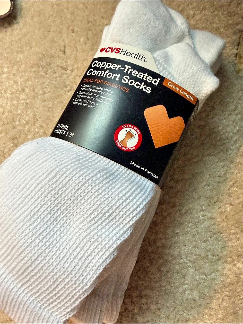 CVS Health Copper-Treated Comfort Socks White M